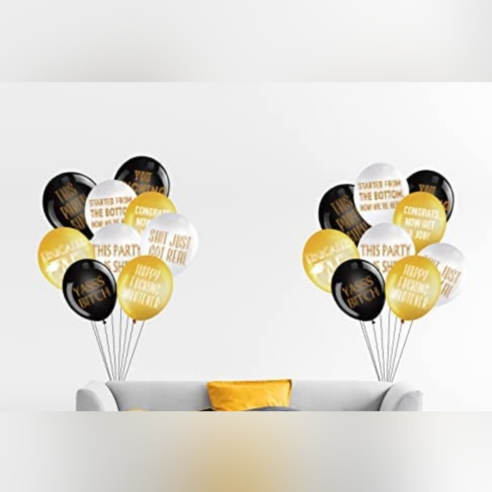 New 💩45 Pieces 12in Funny Gag Sh!t Latex Balloons White Gold  Black